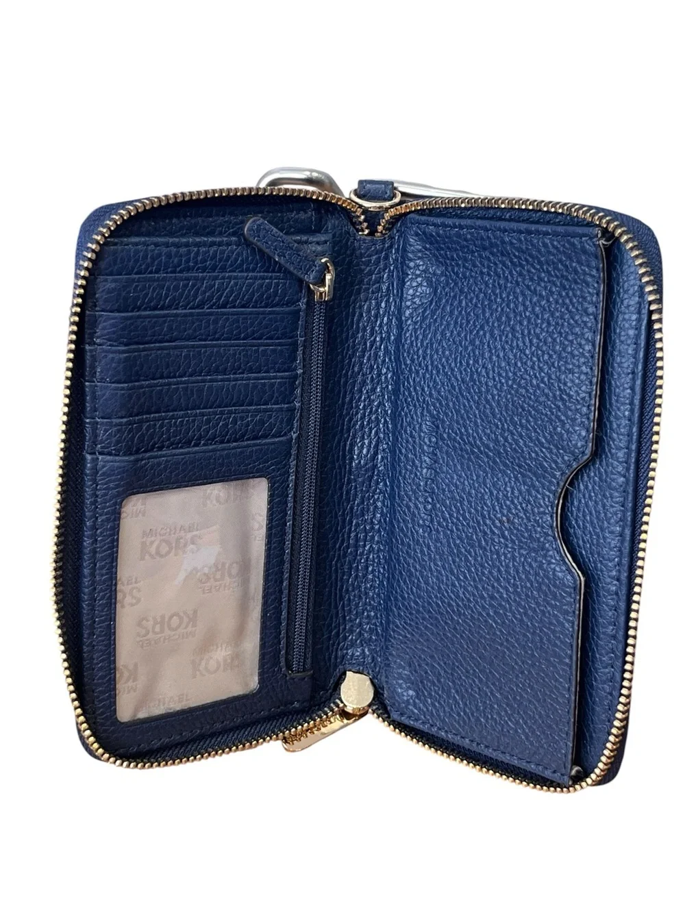 Michael Kors Fulton Multifunction Phone Wallet Navy Pebbled Leather